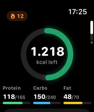 FoodAI su Apple Watch con le calorie rimanenti e i macro