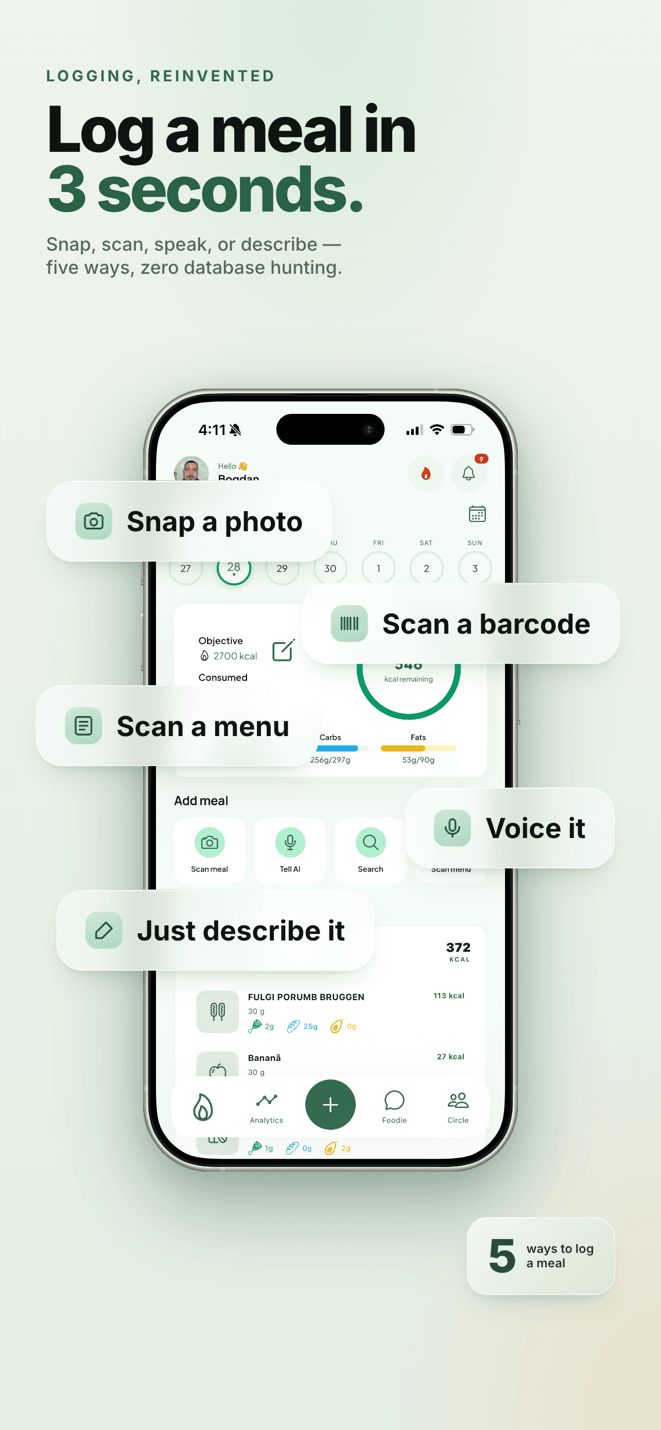 Five ways to log food in FoodAI